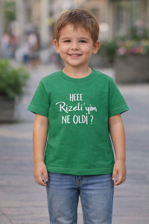 Green Printed Children's T-Shirt No:2 – “I'M from Rize, What Happened?" (1 Piece)