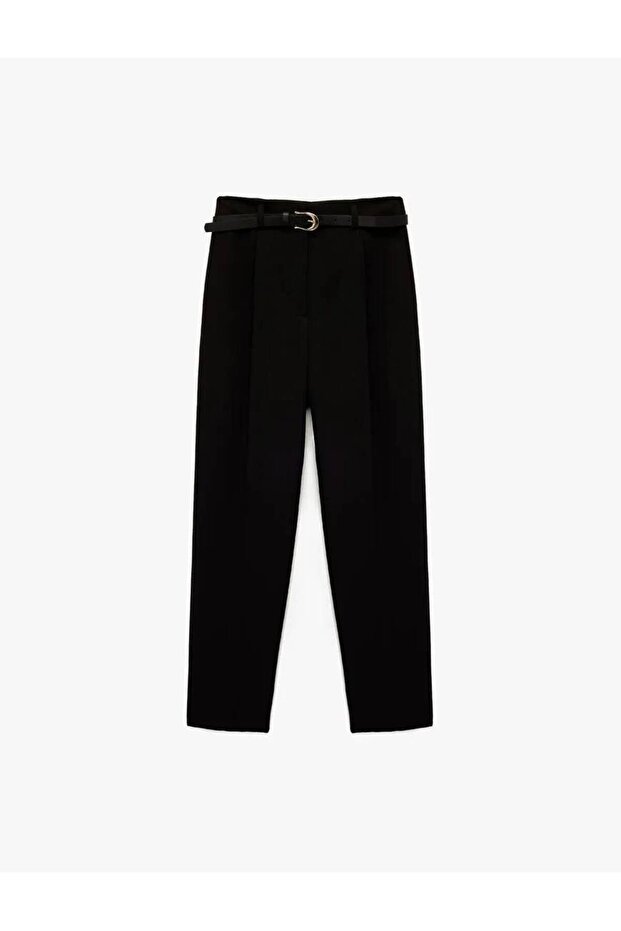 Slim Fit High Waist Belted Cigarette Fabric Trousers