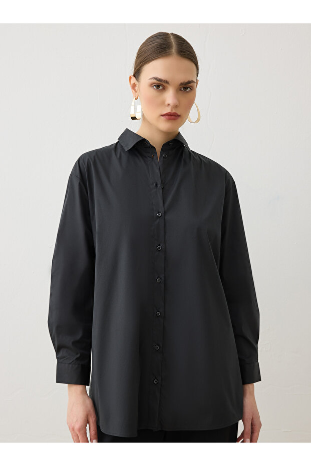 Poplin Kumaşlı Basic Bluz / Gömlek - Siyah - - 2