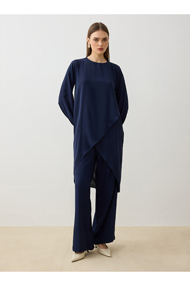 طقم أساسي بأكمام بالون بقصة غير متماثلة - أزرق داكن - - 6