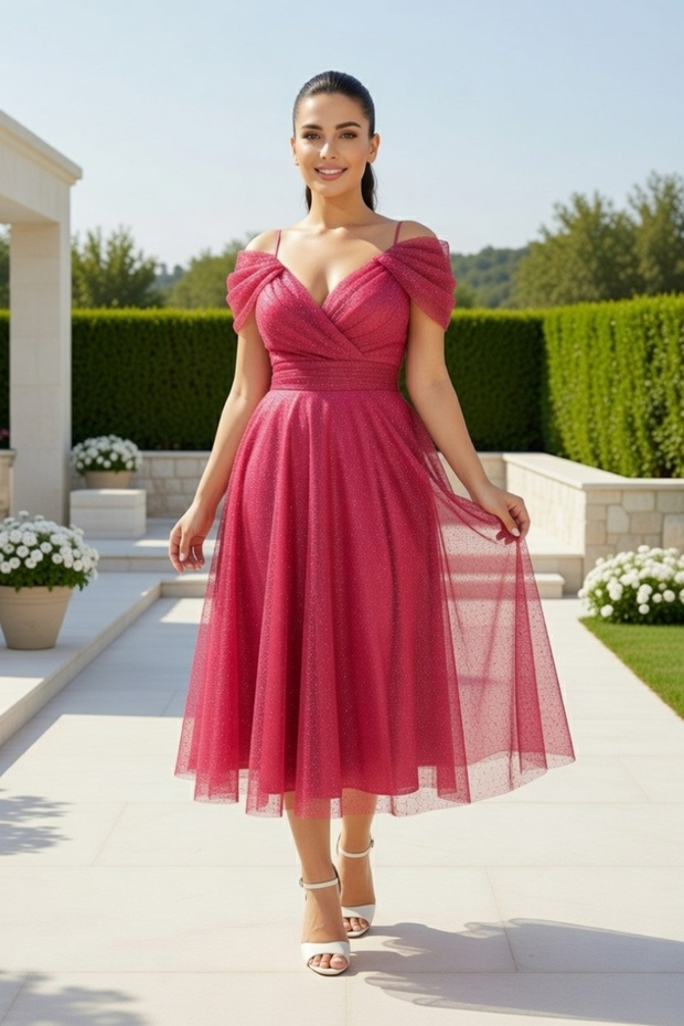 Rope Strap Low Sleeve Double Breasted Collar Gathered Waist Midi Glittery Poppy Lace Dress