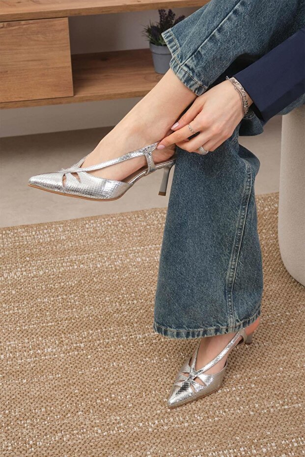 Jolly Silver Color Women's Heeled Shoes