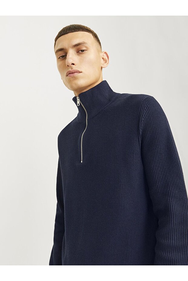 Strickjacke mit Viertelreißverschluss Einfarbig Strickjacke mit Viertelreißverschluss - 7