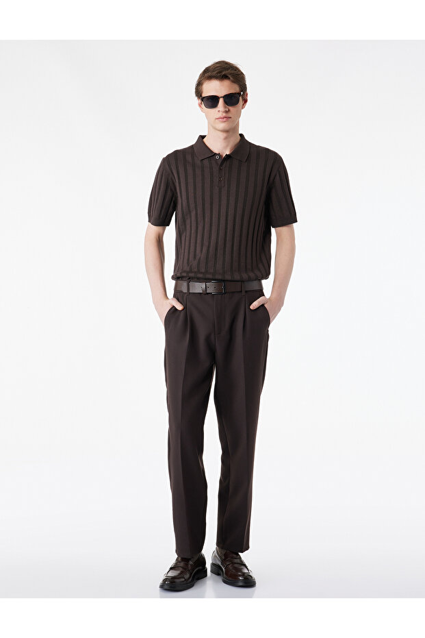 Regular Fit Short Sleeve Textured Buttoned Polo Collar Knitwear T-Shirt