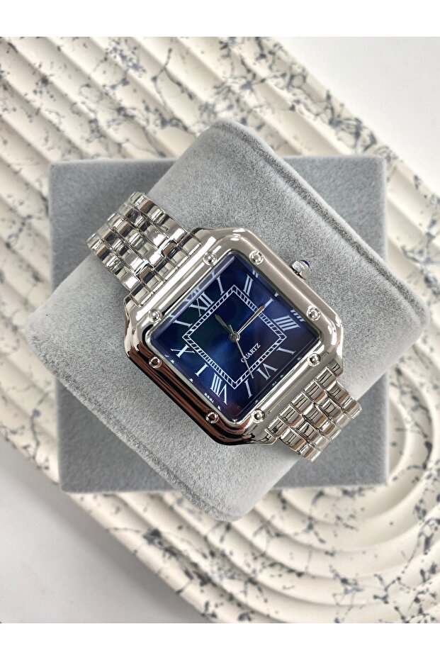Kallen Square Silver Navy Blue Dial Men's Wristwatch