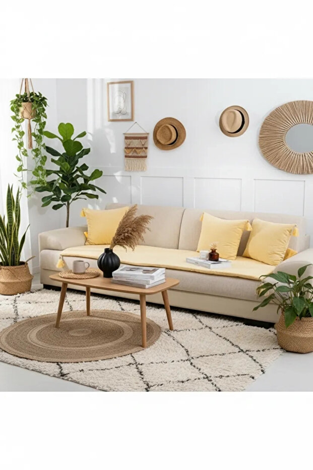 Yellow Piremium Linen Pet-Friendly Linen Sofa Pad / Mattress [with Throw Pillow] (80X180)