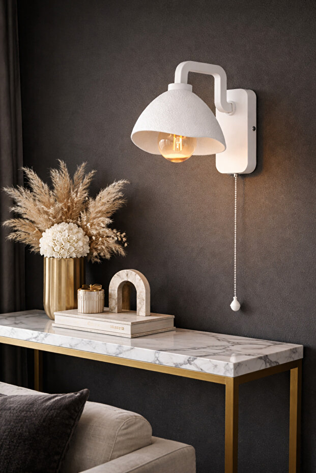 Concrete Look Wall Sconce | Pull Chain Switch | Bedroom & Living Room | Bulb Included - Electric