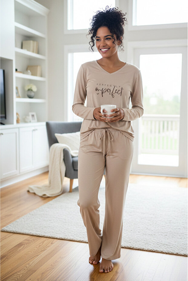 Women's Modal Fabric 100% Cotton Written Luxury Pajama Set