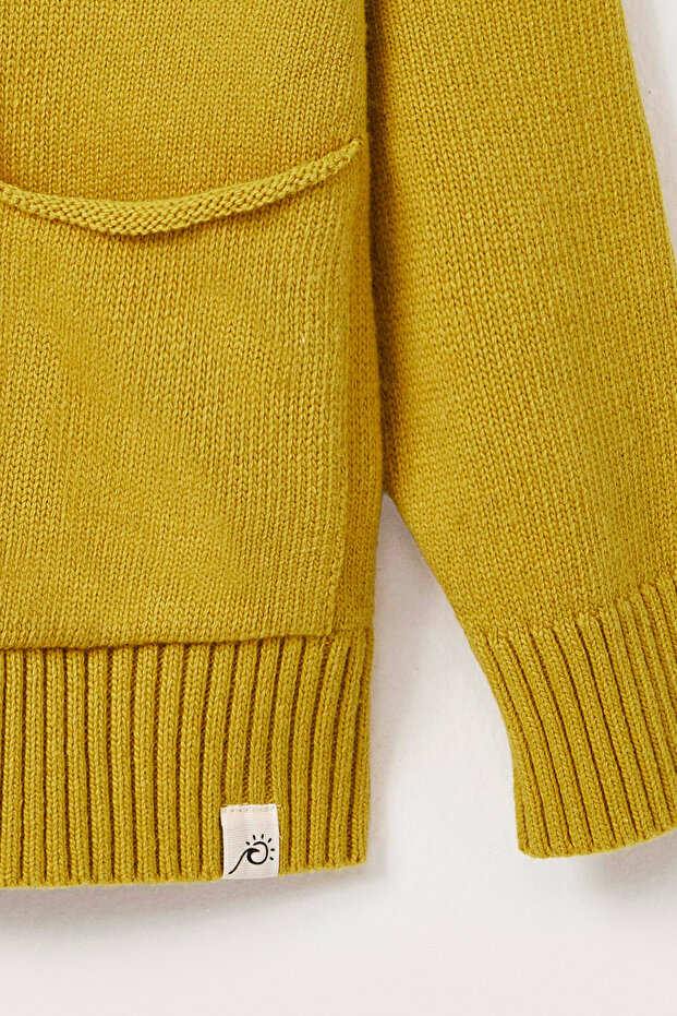 Yünlü Oversize Triko Hırka Sarı - 5