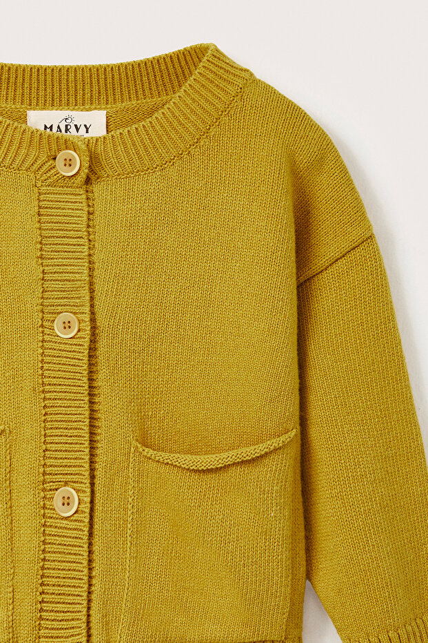 Yünlü Oversize Triko Hırka Sarı - 4