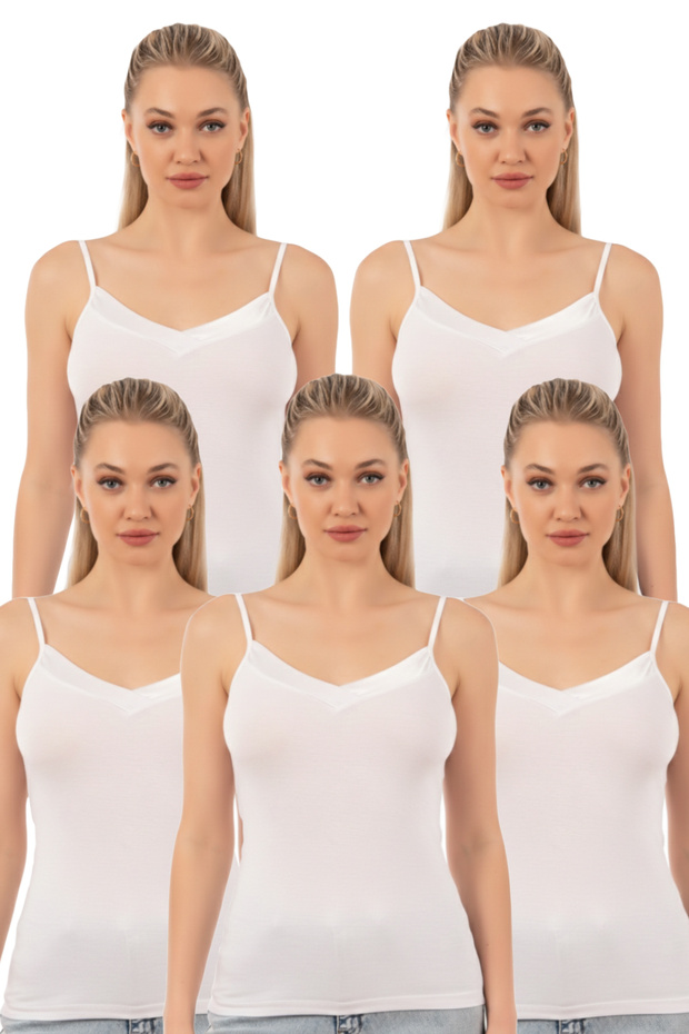 Özkan 2040 5 Pack Women's Viscose Satin Collar Flexible Comfortable Soft Thin Strap Tank Top