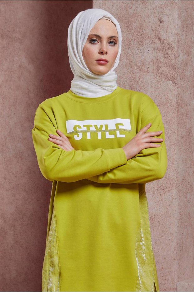 Printed Text Trousers Track Suit Set 44405