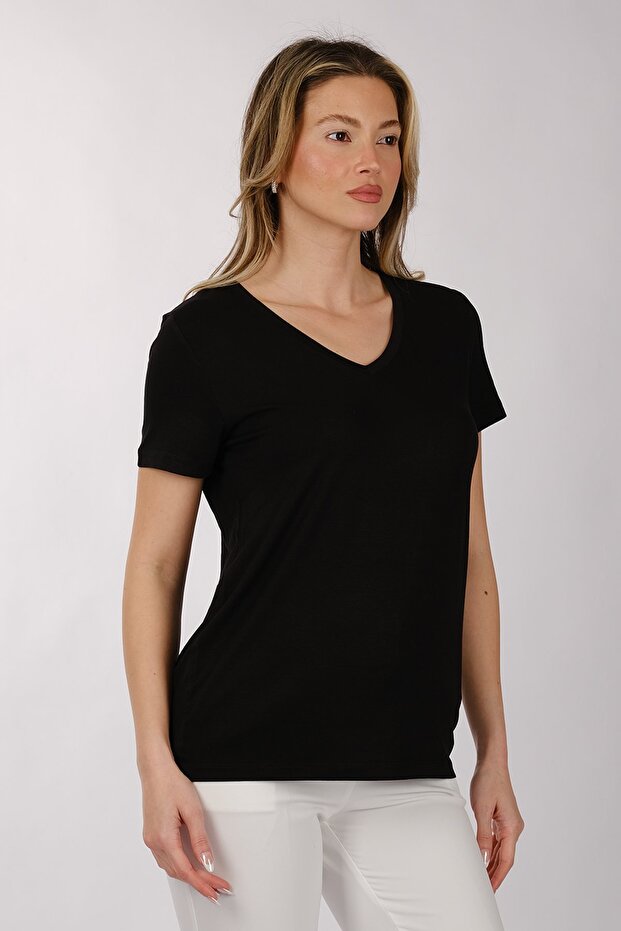 Basic Viskon V Yaka T-shirt - 3