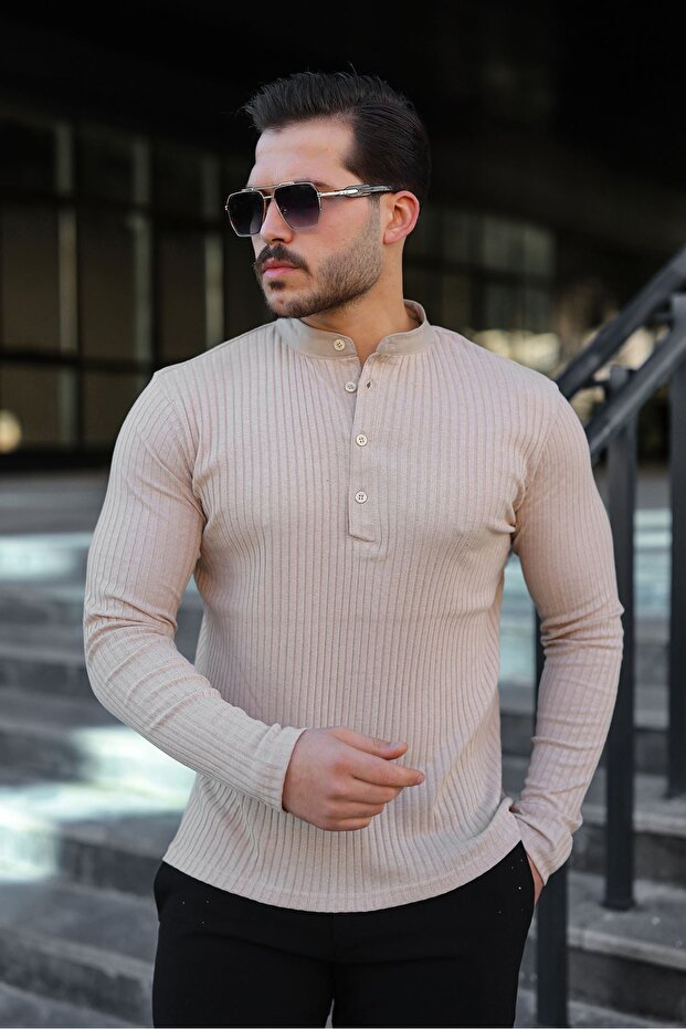 Men's Corded Fabric Fabric Judge Collar Buttoned Sweater