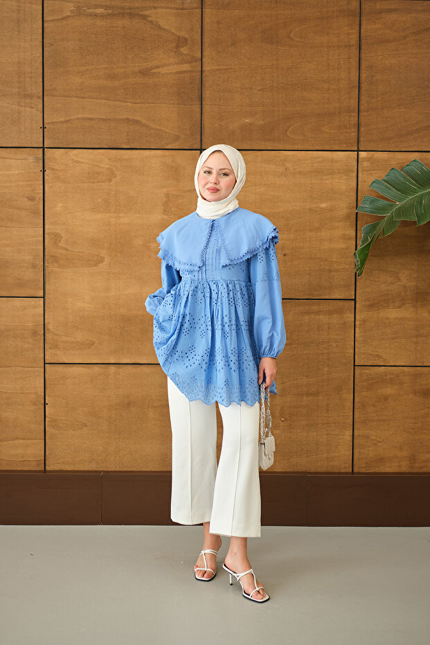 Blue Lace Baby Collar Shirt