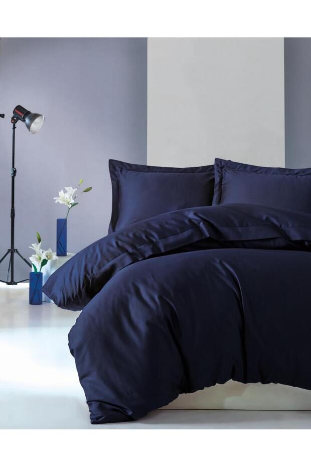 Double Satin Duvet Cover Set Elegante Navy Blue