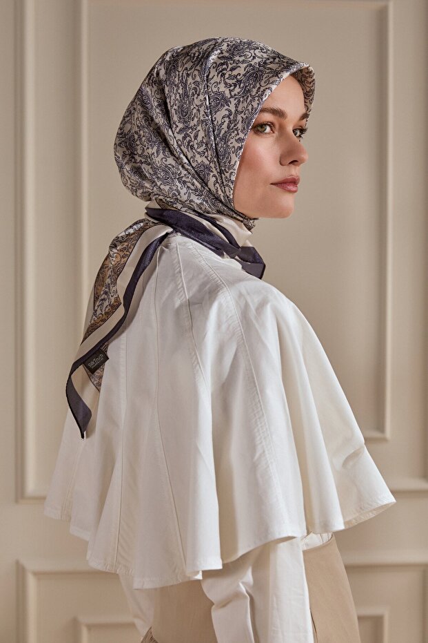 Navy Blue Nobility Motif Pattern Crystal Scarf