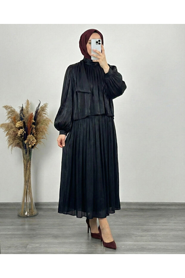 Alçiçek Shoulder Scarf and Janjan Skirt Set-Ge813 Black