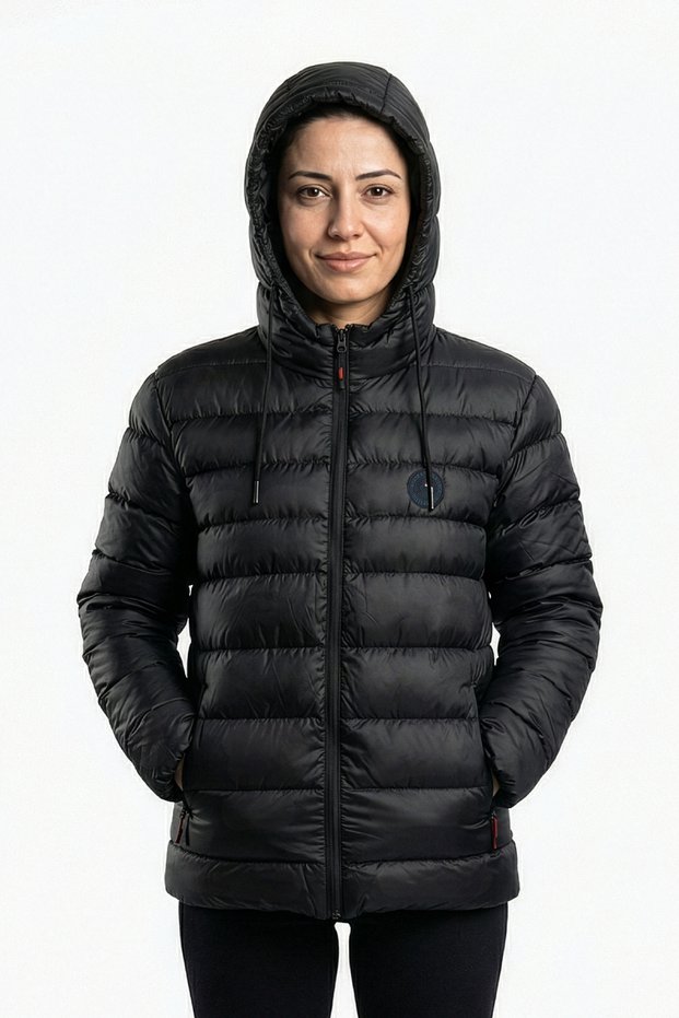 Women's Black Lined Windproof Hooded Sports Inflatable Coats