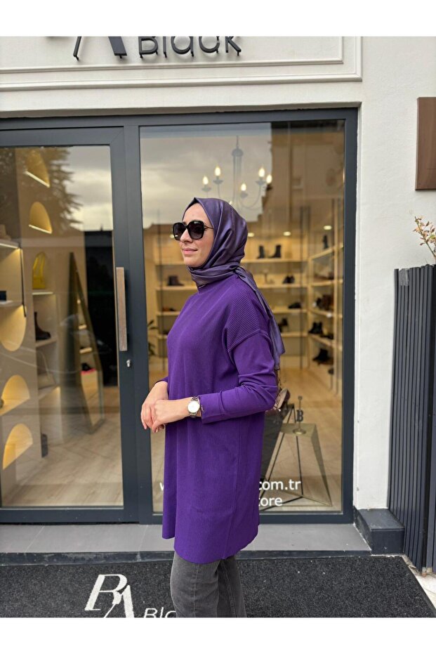 İNVEE 7014 Triko Tunik - Mor - 4