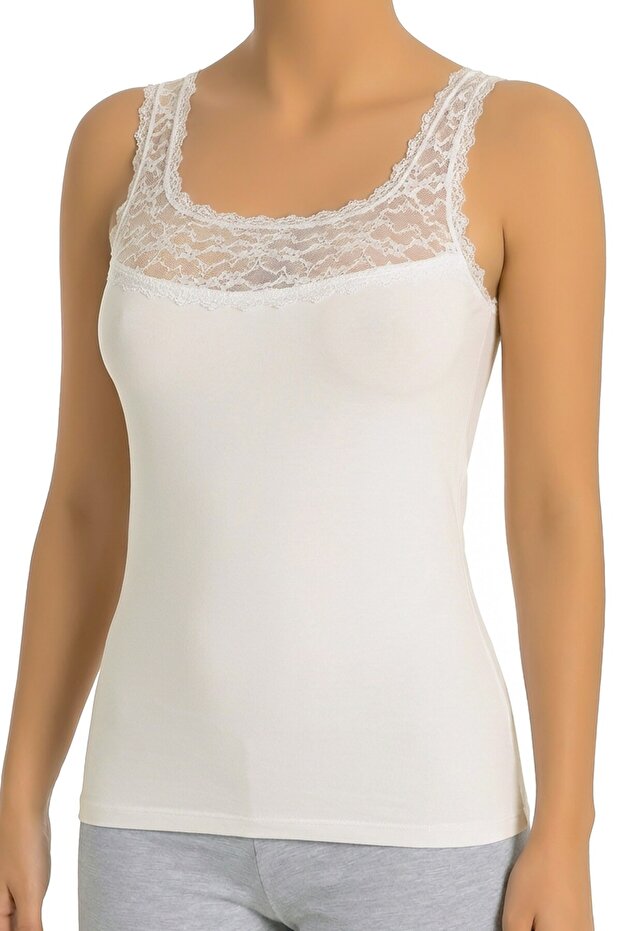 Women's Cotton Undershirt with Lace on the Chest, Breathable Fabric (3028)