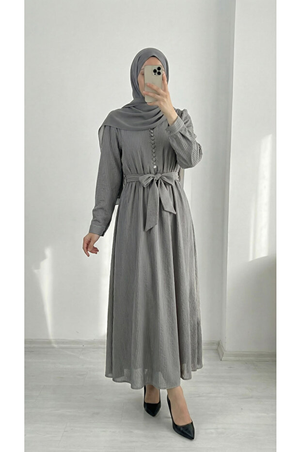 Loriya Buttoned Front Elastic Waist Bella Dress-Ek635 Mint