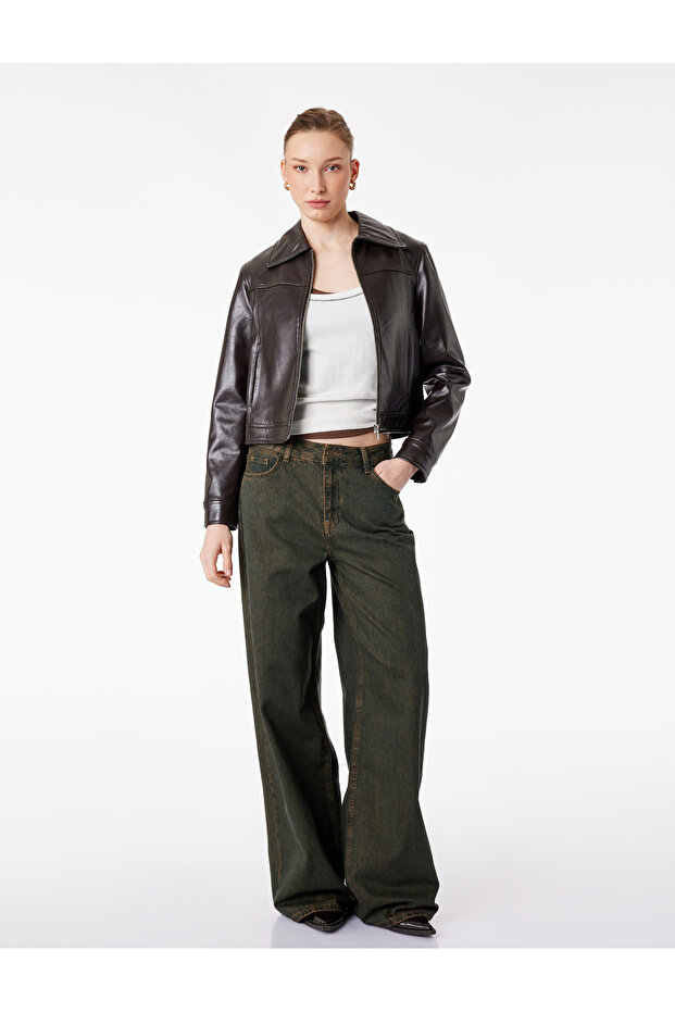 Loose Straight Fit Jeans with Button Pockets and Washed Wide-Leg Denim - Loose Straight Fit Jean