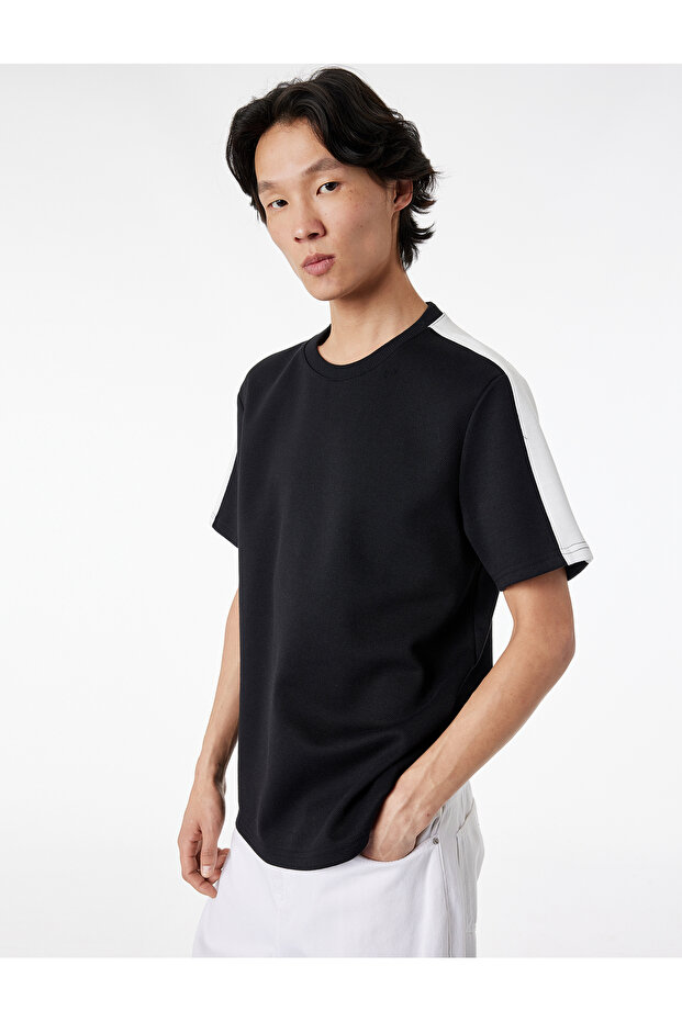 Regular Fit Color-Blocked Tok Fabric Crew Neck Short Sleeve T-Shirt