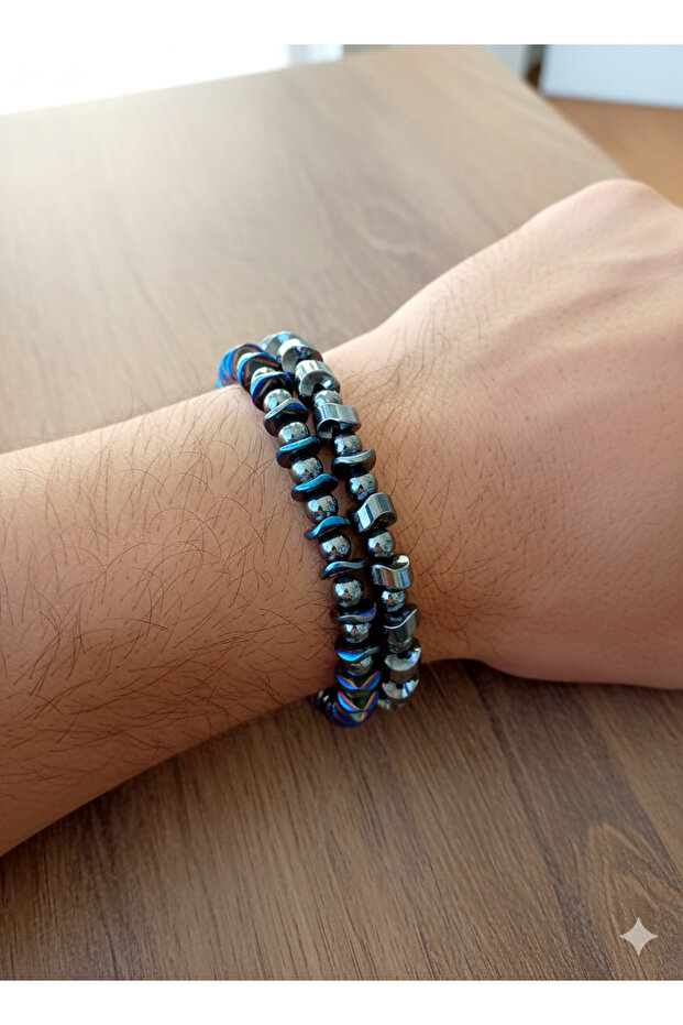Gray Blue Hematite Natural Stone Bracelet Set