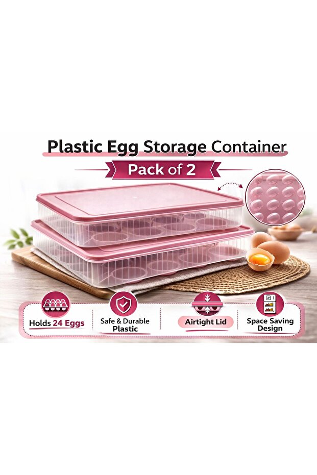 Pack of 2 | 24-Egg Storage Container with Lid – Clear Plastic Refrigerator Egg Holder Organizer