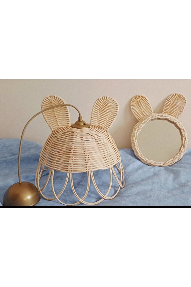 Rattan Bambu Avize ve Ayna seti - 2