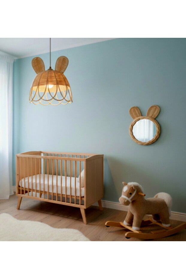 Rattan Bambu Avize ve Ayna seti - 1