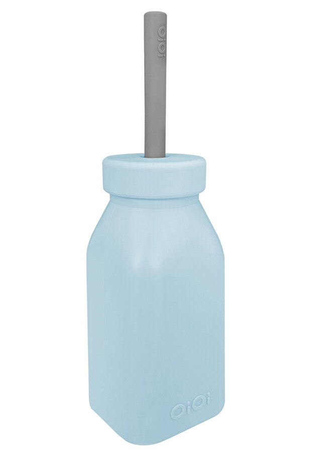 Silicone Bottle+Straw 11X23,5X5,8 cm Mineral Blue / Powder Grey Blue 6 Months+