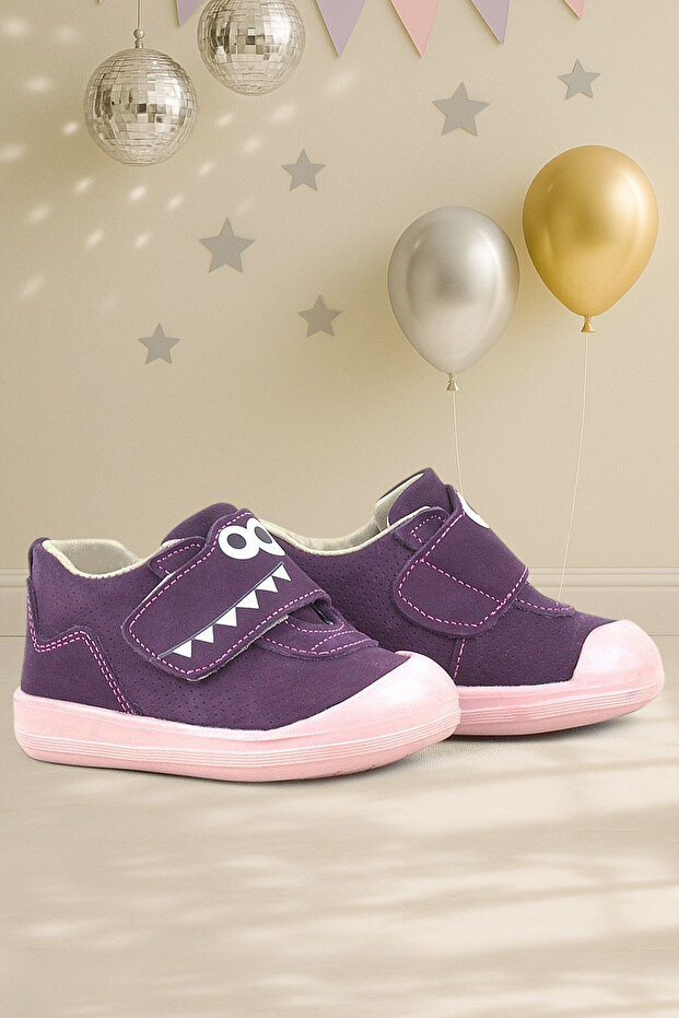 Dino Genuine Leather Purple High Top Baby Shoes