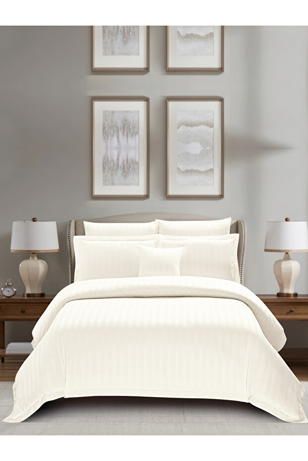 Hotel Striped Comforter Set King Size, 8-Pcs, 260x240 cm, Bedding Set, All Season, Microfiber