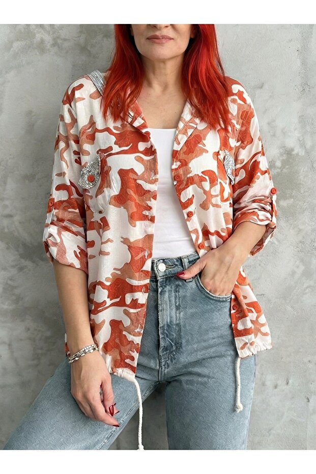 Kamuflaj Kapüşonlu Gömlek Turuncu - 3