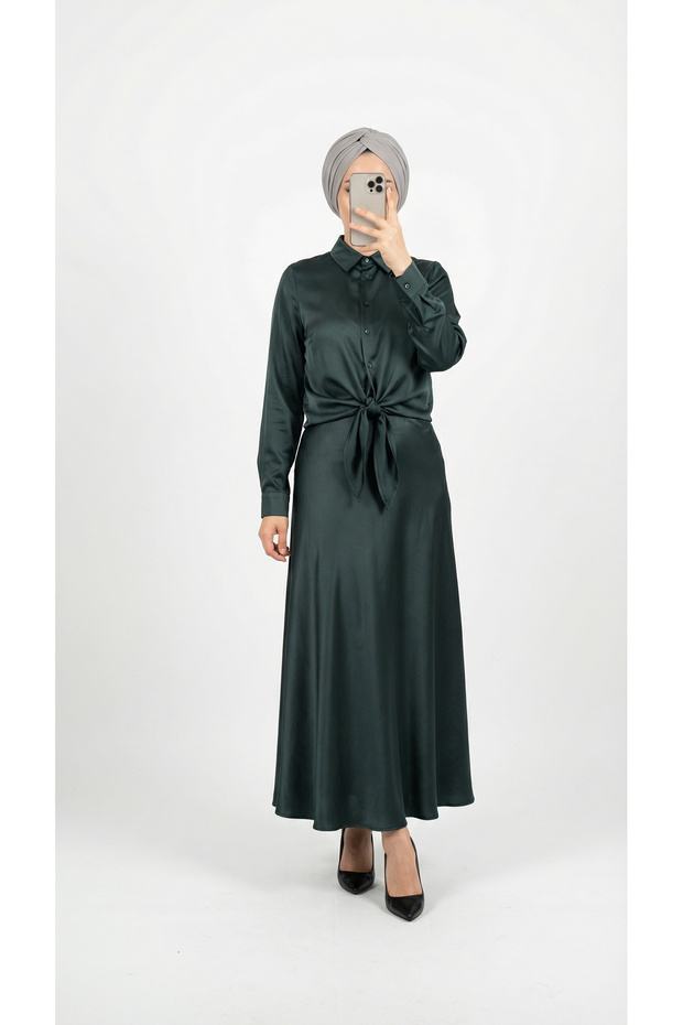 Gözde Satin Skirt.Ek137-Bn8461 Green
