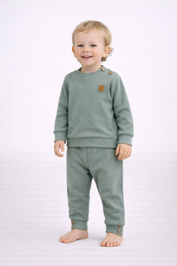 Unisex Boys Girls Kids/Babies Solid Color Ribbed Top and Bottom 2-Piece Set | Shoulder Buttoned | Seasonal 2 Yarns