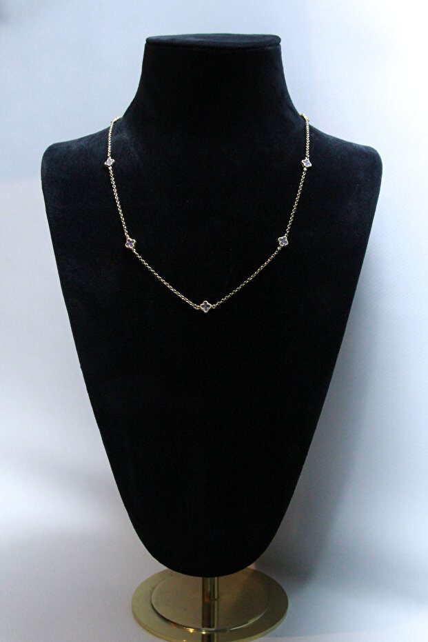 ALTIN KOLYE 5'Lİ YONCA MOR RENK - 5