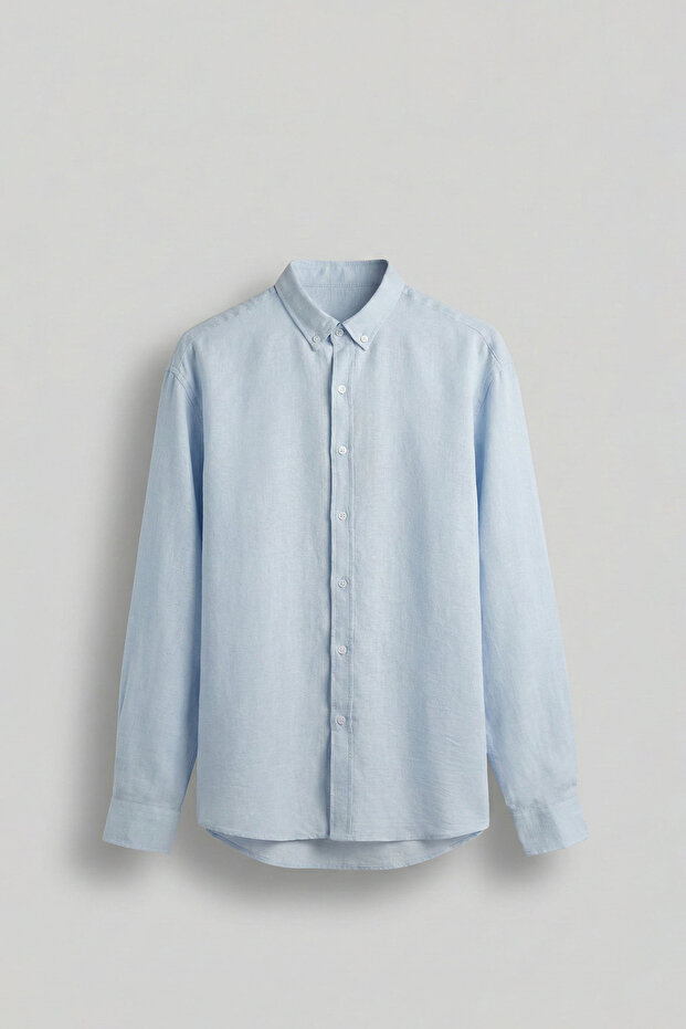 Erkek Oversize Basic Rahat Gömlek Açık Mavi - 1