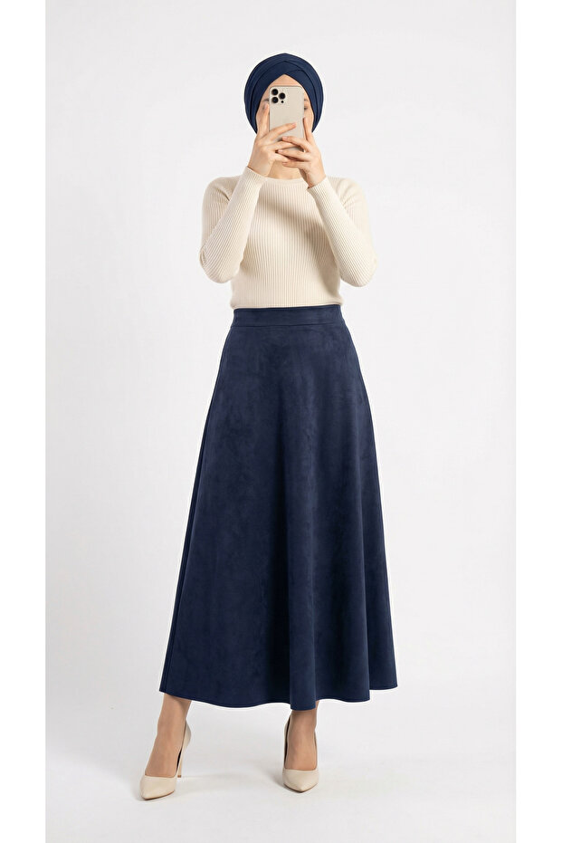Gönül Suede Skirt-Bn4272 Navy Blue