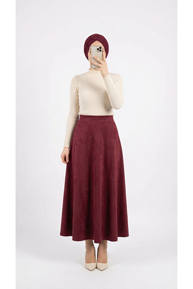 Gönül Suede Skirt-Bn4272 Burgundy