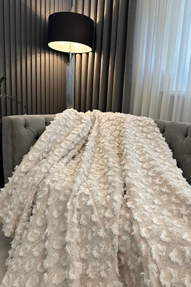 Sofa Cover Cutting Jacquard Beige Geometric Cut
