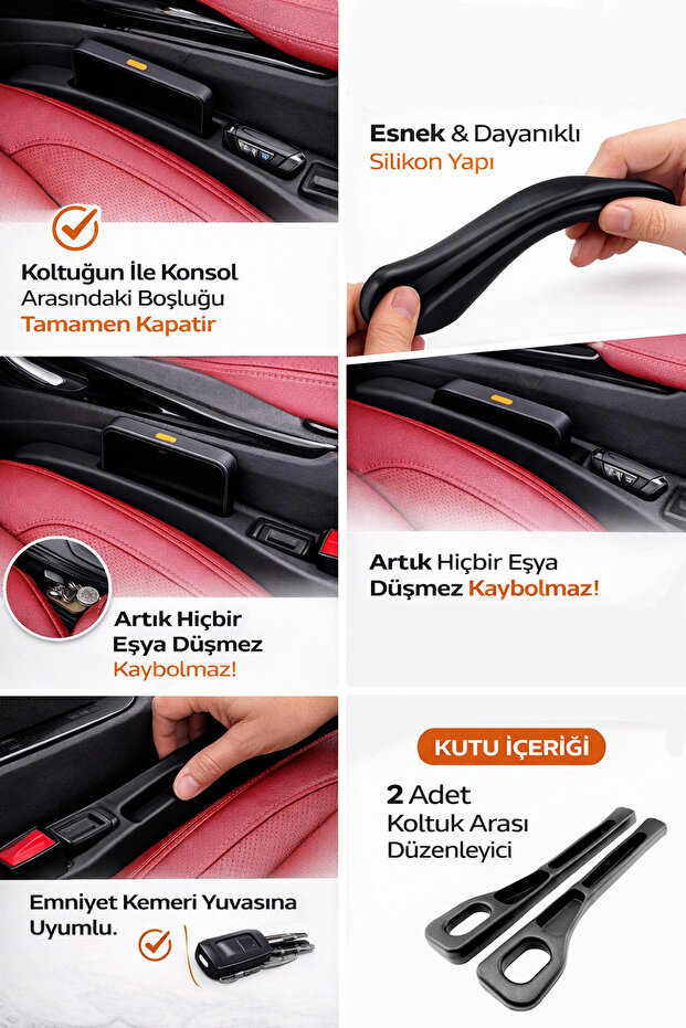 Bayırtech Yeni Nesil Esnek Telefon Cüzdan Anahtar Para Düşme Engelleyici Araç Koltuk Arası Düzenleyici Siyah