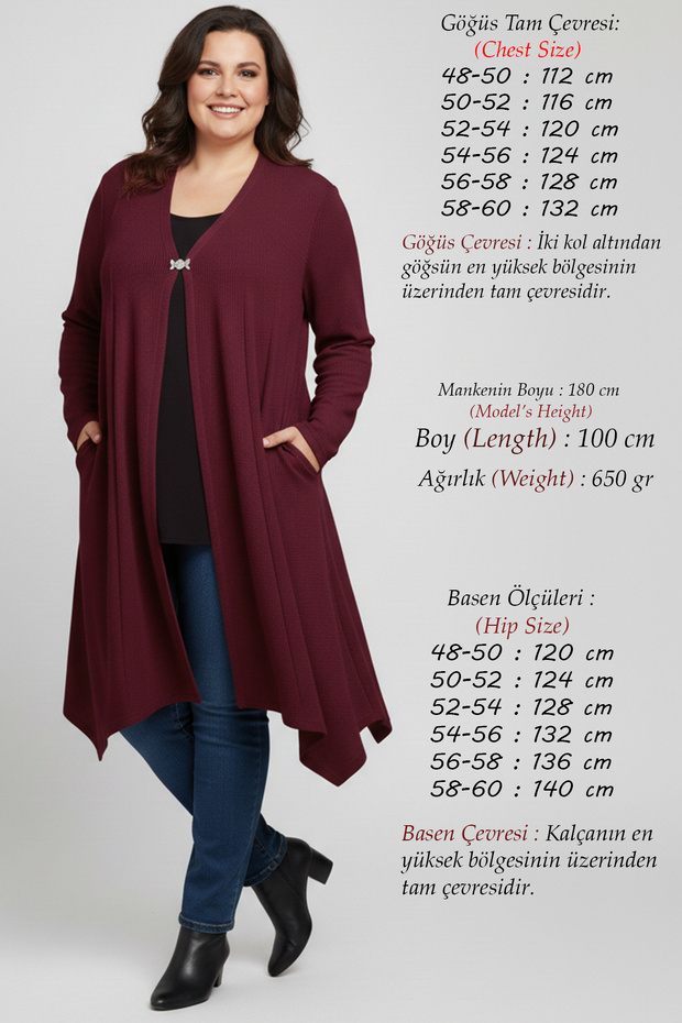 Plus Size Spring and Summer High Quality Mother's Seasonal Asymmetrical Burgundy Women's Cardigan