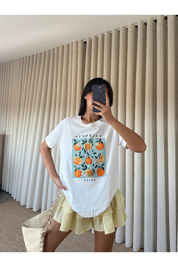 Orange Print Basic - White - 1