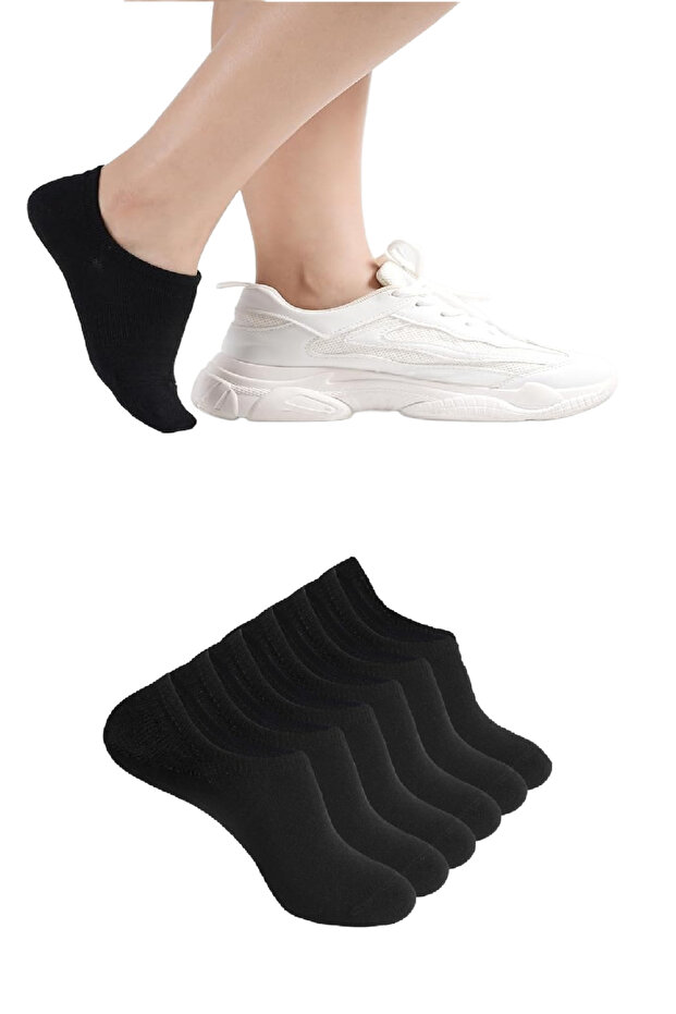 6 Pairs of Soft Textured Women's Black Bamboo Invisible Sneaker Sneaker Socks