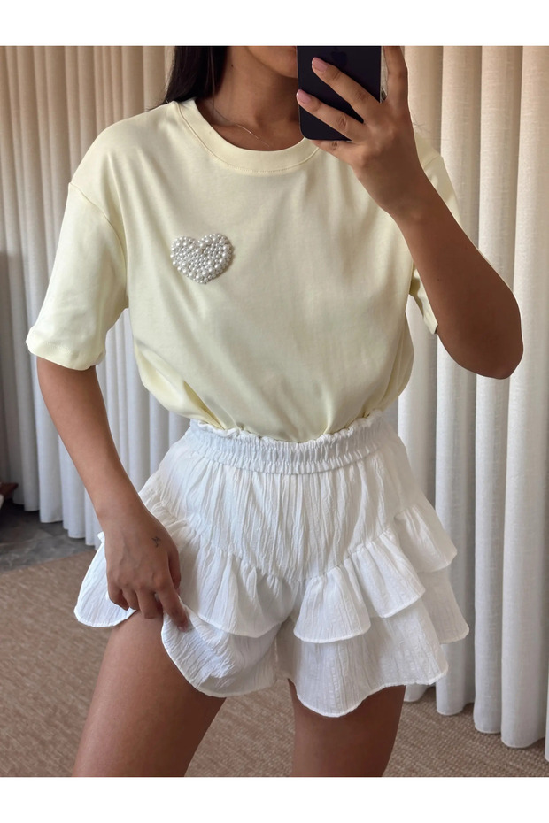 İnci Detay Oversize Basic - Sarı - 3