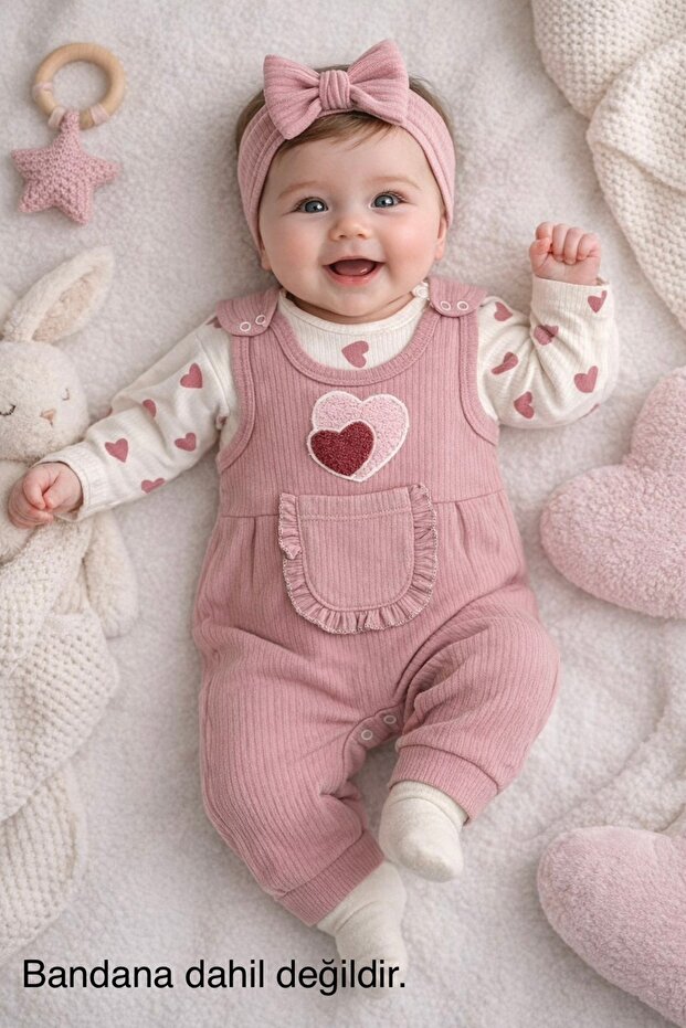 Heart Patterned 2-Piece Baby Girl Set (without bandana)