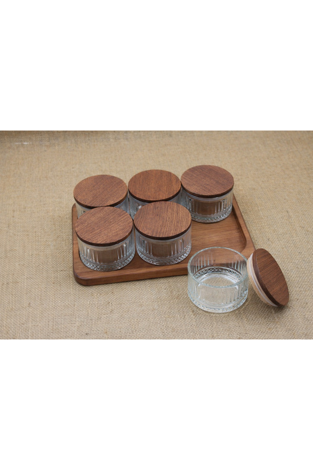 6-Piece Glass Presentation Set – Breakfast Bowls with Natural Wooden Tray 235 ml